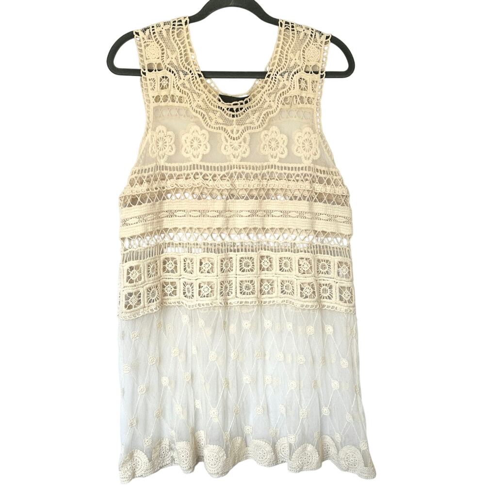 Anthropologie Sunday in Brooklyn Crochet Lace Tunic Tank Top Dress | Ivory | Med